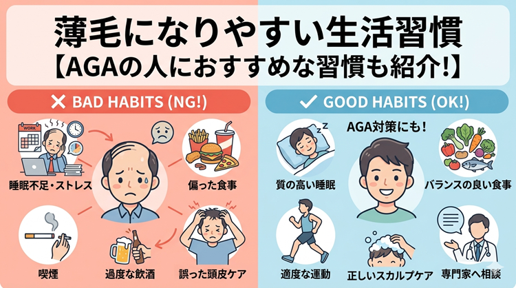 薄毛になりやすい生活習慣【AGAの人におすすめな習慣も紹介！】